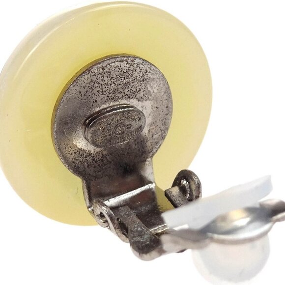 Chanel Button Earrings Clip-On Beige Acrylic 99P - Picture 4 of 4